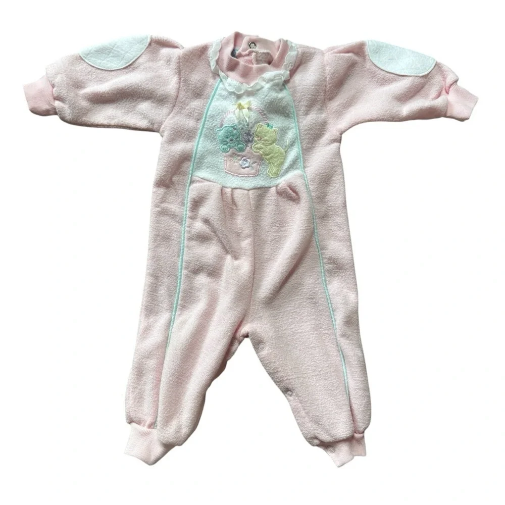 Vintage Bright Future Infant One Piece Outfit Pink w Cat Size 6-9  months